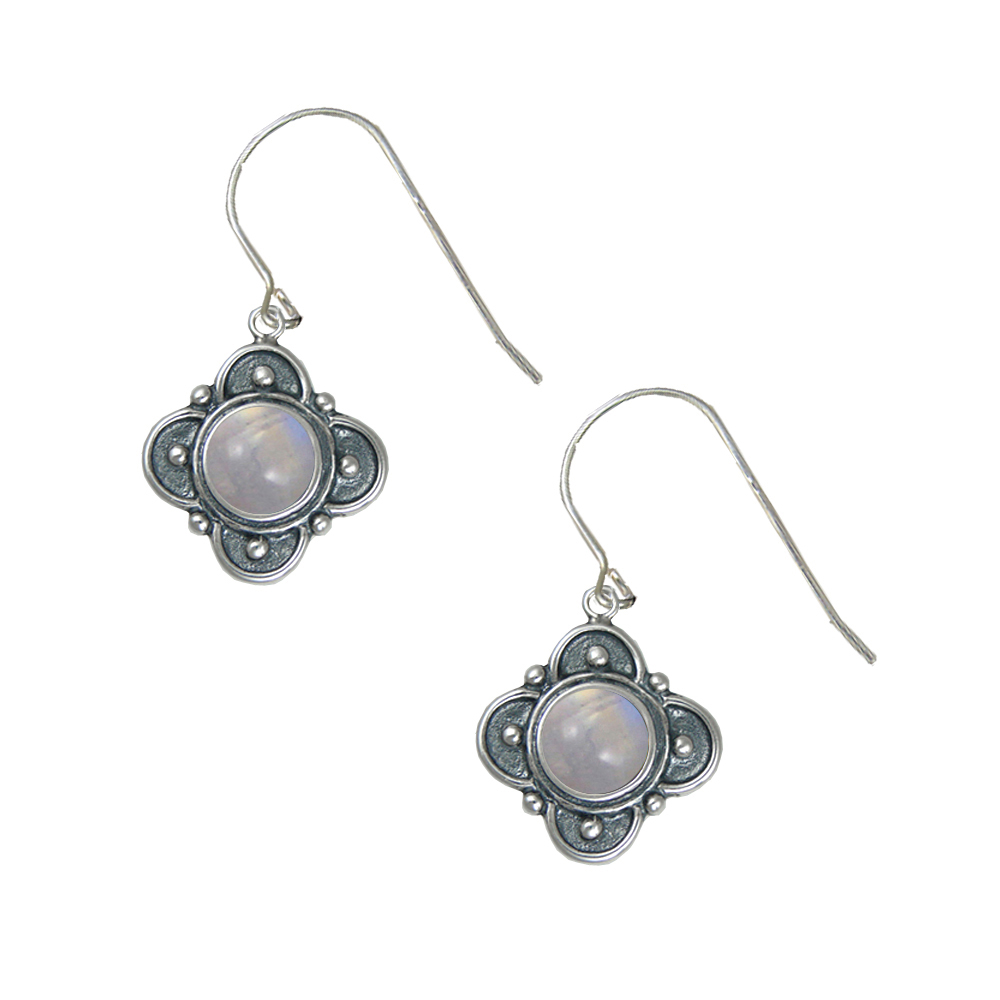 Sterling Silver Designer in Rainbow Moonstone Gemstone Drop Dangle Earrings